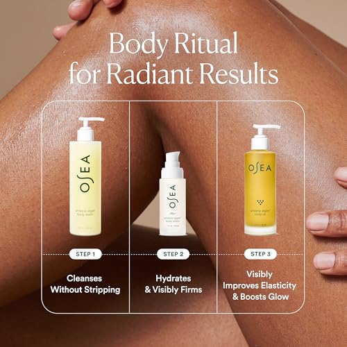 OSEA Undaria Body Glow Trio – Hydrating Body Care Gift Set Mother's Day Limited Edition – Full Size Body Oil, Wash & Travel Size Lotion