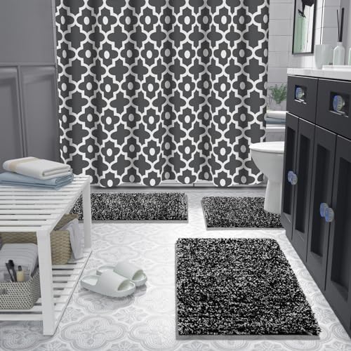 Yimobra Black and White Bathroom Rugs Non Slip Washable 36X24, Ultra Soft and Water Absorbent Bath Mats, Plush Fluffy Shower Mat Outside, Luxury Microfiber Thick Matts for Bathroom Floor/Tub - color: Black and White, size: 36" X 24"