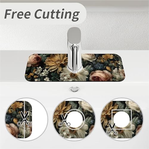 Kitchen Sink Splash Guard，Dark-floral Faucet Mat Sink Gadgets-Super Absorbent Fast Drying Mat Drip Catcher for Kitchen, Bathroom,Sink Mat, Dish Drying Mat, Bathroom(15" X 5.5" ) - color: Dark-floral