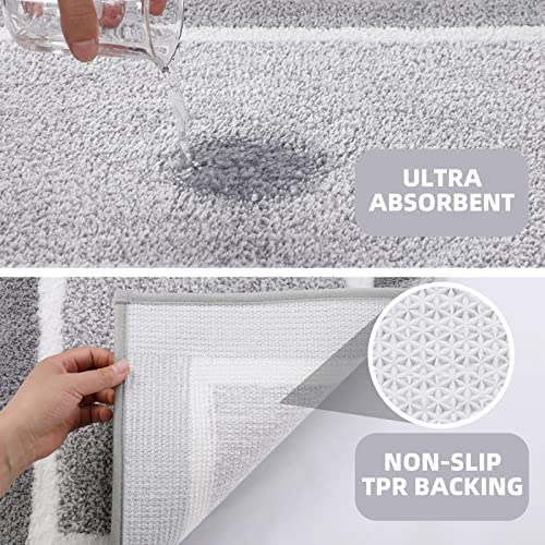 Bathroom Rugs Sets 3 Piece with U-Shaped Contour Toilet Mat Shower Rugs Absorbent Microfiber Plush Bath Mats Non Slip Bath Rugs Shaggy Floor Mats Machine Washable - color: Light Grey