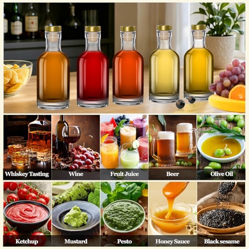 TBWIND 12 Pack 6oz/200ml Clear Glass Bottles with T-Top Cork Stoppers | Premium small refillable bottles. Perfect for homemade liquor, vanilla extract, oil, vinegar, or elegant gift favors - color: 6oz/ 200ml, size: Clear