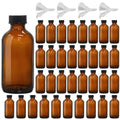 35 Pack 4oz Amber Glass Boston Round Bottles with Polycone Leak-Proof Phenolic Caps – Brown Airtight Refillable Containers for Homemade Vanilla Extract, Essential Oils, Herbal Medicine, and Syrups - size: 4oz