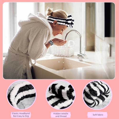 WSYUB Makeup Headband, Spa Headband and Wristband Set, Headbands for Washing Face, Black and White Headbands for Women Girls - color: Black and White