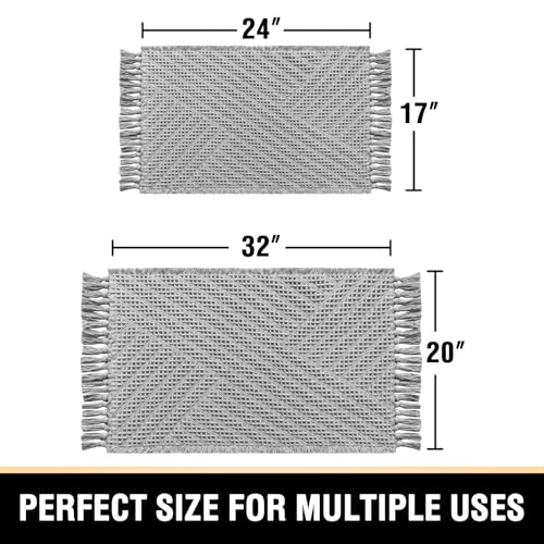H.VERSAILTEX Waffle Bath Mat Super Absorbent Boho Bath Mat Non Slip Bath Rugs for Bathroom Floor Machine Washable Dry Fast Bathroom Rugs with Tassels (20 x 32 Plus 17 x 24 Inches, Dove) - color: Dove, size: 20" x 32" Plus 17" x 24"