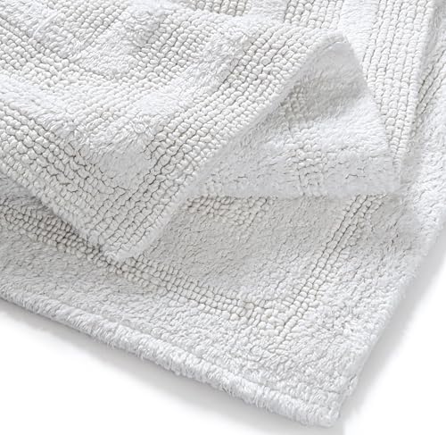 Bedding Craft Bathroom Bath Mat Rug Set of 2, 17x24 + 21x34, Off White | 100% Cotton, Reversible, Absorbent, Machine Washable, Soft Mats for Tub Side - color: Off White, size: 1'9" x 2'10" (Rectangular)