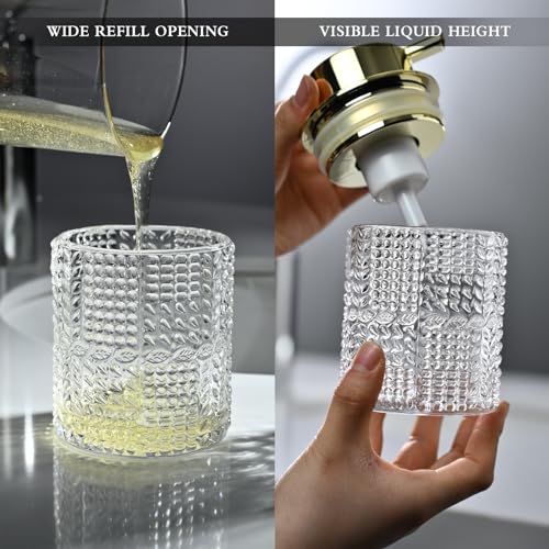 CICUFY Foaming Glass Soap Dispenser,Hand Foam Soap Dispenser for Kitchen & Bathroom-2 Pack（B-Type Clear Glass/Gold Pump） - color: Clear-2 Pcs, style: Foam/Polkadot Pattern/Golden Top
