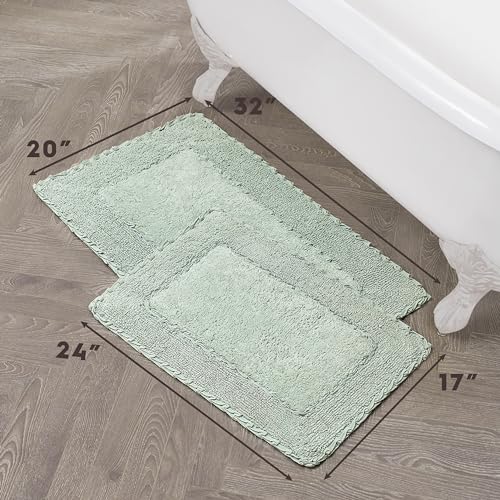 Laura Ashley Ruffle Border 100% Cotton Bath Rug Set, Sage Green, 17" x 24"/ 20" x 32" - color: Sage Green, size: 17x24/20x32