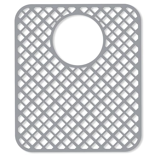 2 Pack Silicone Sink Protectors for Kitchen Sink, Trellis Pattern 13 x 11 Inches Sink Mat, Non-Slip and Durable Sink Protector Silicone, Rear Drain, Gray - color: Gray