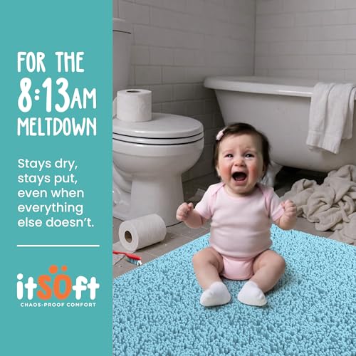 ITSOFT Plush Bathroom Rug 59"" x21, Absorbent Machine Washable Non Slip Chenille Bath Mats, Quick Dry Bathmat, Bath Rugs for Bath, Shower, Bedroom, or Door Mat, Spa Blue - color: Spa Blue, size: 59" x 21" (Rectangular)