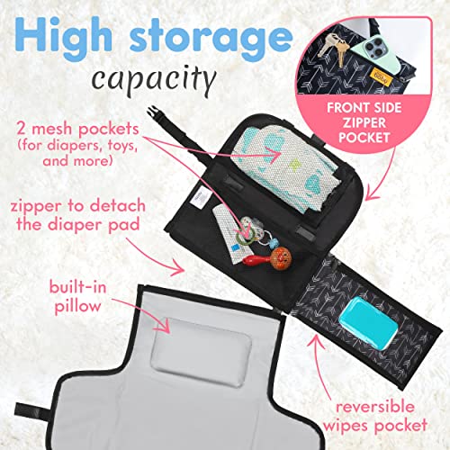 Kopi Baby Portable Diaper Changing Pad - Baby Diaper Changer Travel Bag with Wipes Pocket, Smart Design Portable Changing Mat, Infant Travel Station Kit, Gift for Newborn - Black Arrows, Classic - color: Black Arrows, size: Classic