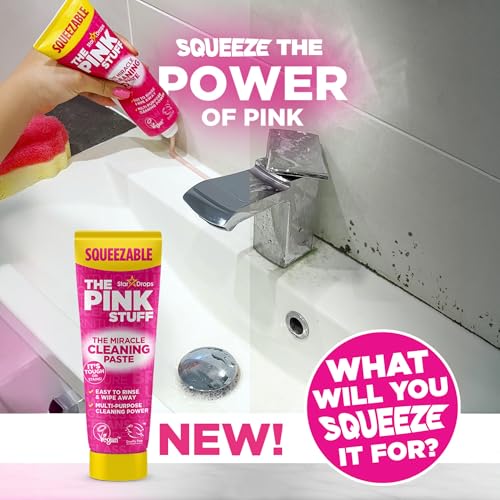 The Pink Stuff Squeezable Cleaning Paste 300g with SQeeZY Scrubber Sponge | Powerful Multi Purpose Surface Cleaner for Kitchen, Bathroom, Cookware, Tiles, Showers, and More - style: Squeezable Cleaning Paste with SQeeZY Scrubber Sponge