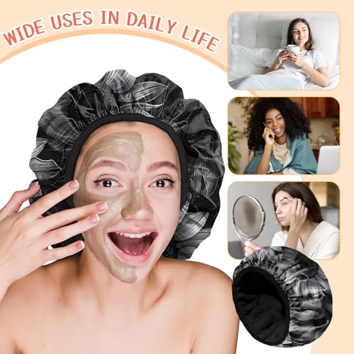 Luxury Shower Cap Terry Lined Reusable Triple Layer Waterproof Hair Elastic Caps Shower Bath Hat for Women Girls Cute Aesthetic-Black Sunflower - color: AL10-Black Sunflower