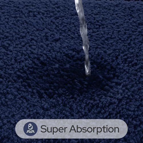 HOMEIDEAS Bathroom Rugs Sets 2 Piece, Soft Bathroom Mats and Absorbent Microfiber Machine Washable Bath Mats for Shower Room, Bathtub, Kitchen (20" x 32" + 16" x 24", Navy Blue) - color: Navy Blue