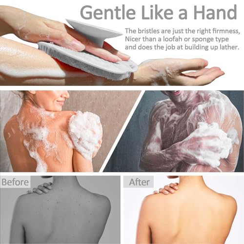 Soft Silicone Body Scrubber, Gentle Like a Hand Exfoliating Your Skin and Build Up Lather Easily, Back Large Suction Cup Easy to Store, Long-Lasting & Deep Clean (Gray) - color: Gray