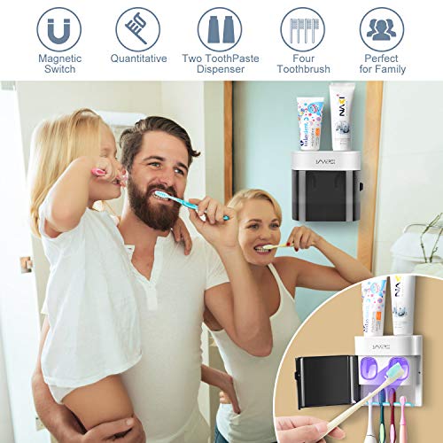 Boperzi Dustproof Cover Toothbrush Holder Wall Mounted Automatic Dispenser for Shower Bathroom Set with 2 Toothpaste Squeezers(No Electric, No Light) - color: Black