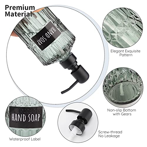 Segbeauty Glass Soap Dispenser Set, 2 Pack 15.2oz Farmhouse Kitchen Decor Stainless Steel Pump Bottles, 450ml Refillable Shower Bottle Hand Soap Dispenser for Modern Home Bathroom Western Decor Green - color: Green, size: 15.2oz/450ml