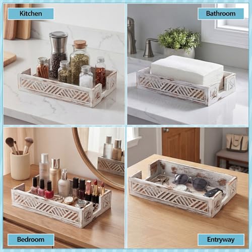 Wood Napkin Holder for Bathroom Paper Towel Holder Tray for Guest Farmhouse Rustic Wooden Tray Disposable Hand Towels Basket Modern Tabletop Decor for Cocktail Kitchen Coffee Bar(White) - color: White
