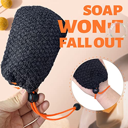 MIG4U Exfoliating Soap Bag for Shower 2 Pieces - Bar Soap Saver Pouch, Bamboo Body Scrubber Exfoliator Pocket in Travel Bathing, Black, Double Layer - style: 2 Exfoliation Levels