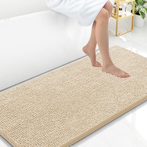 Arotive Bathroom Rugs 47x24, Extra Soft Absorbent Shaggy Chenille Bath Rugs, Machine Washable Rubber Backing Bath Mats for Bathroom Floor Tub and Shower, Home Decor Accessories, Beige - color: Beige, size: 47" X 24"
