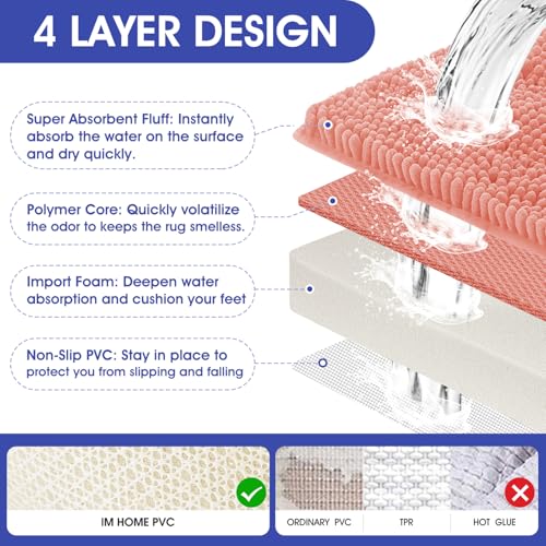 ACCUMTEK Solarei Striped Coral Bathroom Rug Mat 36"x24" Ultra Soft, Non Slip Chenille Bath Rugs, Absorbent Plush Shaggy Bath Mats for Bathroom, Bedroom, Kitchen, Shower, Tub - color: Coral, size: 1'11" x 2'11" (Rectangular)