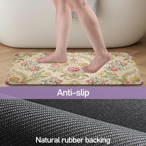 Shabby Chic Rose Bathroom Rug, Rapid Dry Absorbent with Non-Slip Rubber Base Bath Mats for Bathroom 17"x30" - color: Shabby Chic Rose
