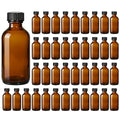 40 Pack 2oz Amber Glass Boston Round Bottles with Polycone Leak-Proof Phenolic Caps – Brown Airtight Refillable Containers for Homemade Vanilla Extract, Essential Oils, Herbal Medicine, and Syrups - size: 2oz