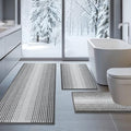 BSICPRO Bathroom Rugs Sets 3 Piece, Toilet Rugs U-Shaped Contour Bath Mat Set, Long Striped Absorbent Non Slip Chenille Shower Mat, Gray - color: Grey, size: 20"x47"+16"x24"+ U Shape 20"x24"