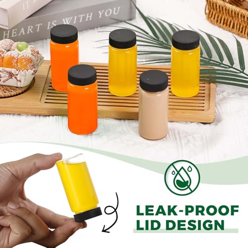 Jarsoph 2oz 60ml 8 Pcs Clear Glass Bottle with Lids, Wellness, Juice, Mini | Leakproof Mini Travel Bottles, Decorative Bottles Set for Spices - size: 2OZ 8PCS
