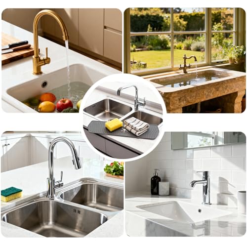 Super-Long Silicone Sink Tray, Faucet Liquid Collection pad, Table top Protection pad for Kitchen and Bathroom. (Grey) - color: Medium Gray