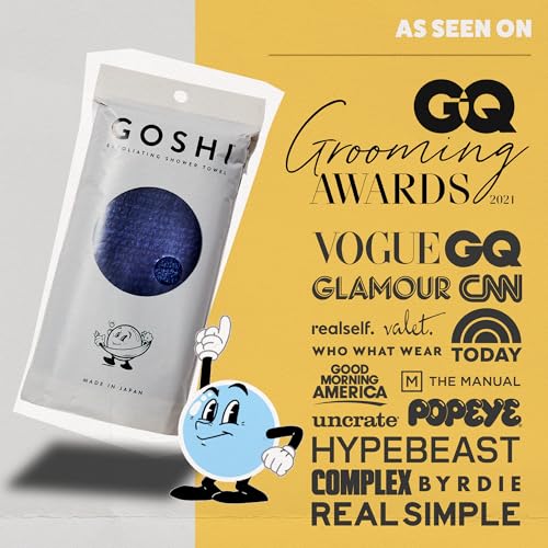 GOSHI Exfoliating Shower Towel - Long Body Scrubber for Back Acne, KP & Smooth Skin - Durable Rip-Resistant Weave, Quick-Dry Nylon Washcloth - Ethically Crafted in Gunma, Japan - Blue - color: Blue