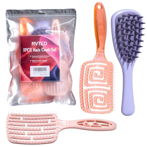 3 PCS Hair Comb Set Beauty Hairbrush Wet and Dry, Silicone Scalp Scrubber Wet Hair Brush Shower Detangler For Women, Men