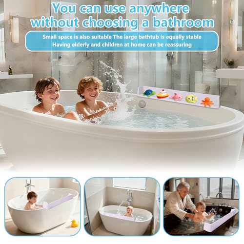 Bathtub Splash Guard for Kids, 2-in-1 Bath Toy Organizer Tub Shelf | Stops bathtub splashes, Keeps floors dry, 11 strong suction cups, Flexible safe silicone, Bonus kids shower cap - color: grey