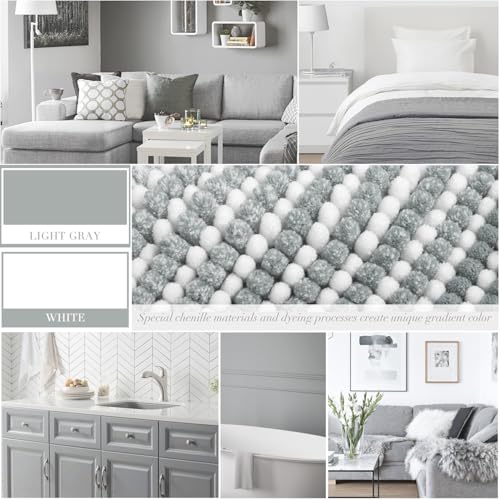 BSICPRO Bathroom Rugs Sets 3 Piece, Toilet Rugs U-Shaped Contour Bath Mat Set, Long Striped Absorbent Non Slip Chenille Shower Mat, Light Gray - color: Light Gray, size: 20"x47"+16"x24"+ U Shape 20"x24"