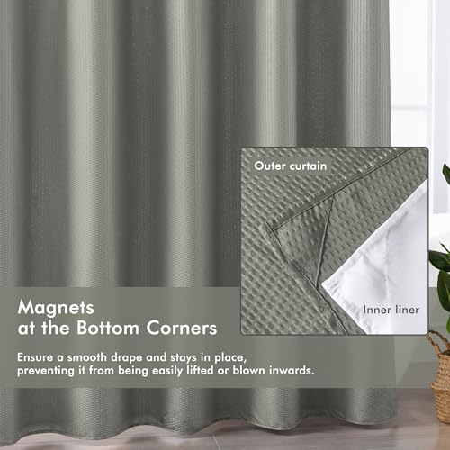 Mrs Awesome No Hook Shower Curtain with Snap-in LinerLess Time On/Off, Embossed Waffle-Look Textured Fabric Shower Curtain for Bathroom, Soft & Lightweight, 71x74, Gray - color: Grey, size: 71"W x 74"L (Pack of 1)