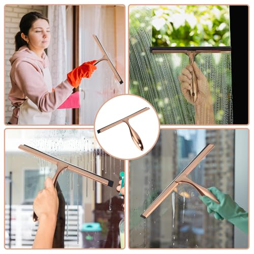 9.6 Inches All-Purpose Silicone Squeegee for Shower Doors with Adhesive Hook. Window Shower Cleaner Tool Suitable for Shower Glass Doors, Bathroom, Window and Car Glass.Rose Gold
