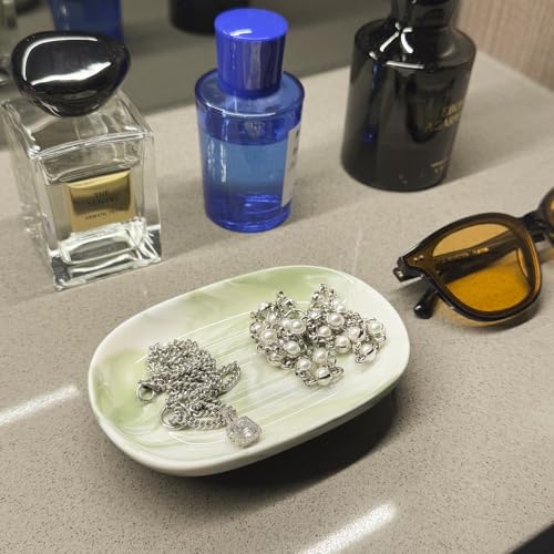 Ceramic Marble Pattern Soap Dish, Textured Raised Soap Saver Tray for Shower Bathroom Kitchen Sink Vanity, Easy to Clean Multi-Use Holder for Bar Soap Jewelry Rings Keys, Green (1 Pack) - color: Green