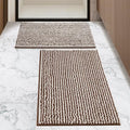 Chenille Bathroom Rugs Set 2 Piece, Absorbent Bath Rugs, Non-Slip Bath Mats, Machine Washable Rugs for Bathroom Floor, Tub and Shower, Coffee&White (20 × 32 Plus 17 ×24 - Inch) - color: Brown &White
