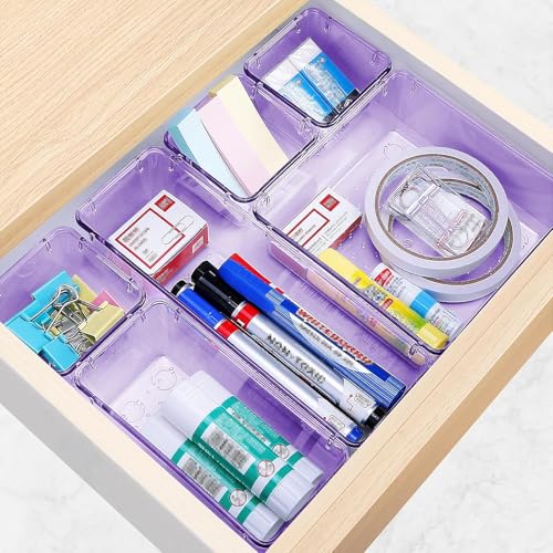 StorMiracle 16 PCS Drawer Organizer Set, 5 Varied Size Bathroom and kitchen Drawer cabinet organizer Trays, Clear Storage Bins for Makeup, Jewelry, Utensils and Gadgets, Purple - color: Purple, size: 16 PCS