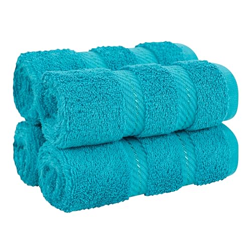 American Soft Linen 100% Cotton Luxury Turkish Towels, 4 PC Washcloth Set | Soft Absorbent Quick Dry OEKO Tex Standard 100 Certificated Durable Machine Washable Breathable Premium Hotel Quality - color: Aqua Blue, size: 4 PC (13"x13")