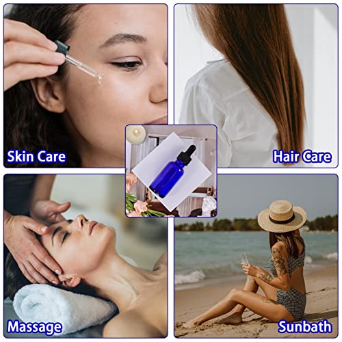48 Pack 1oz Cobalt Blue Glass Bottles with Glass Eye Droppers for Essential Oils, Perfumes & Lab Chemicals (Brush, Funnels, 2 Extra Droppers, 54 Pieces Labels & 30ml Measuring Cup Included) - color: Cobalt Blue-48pack