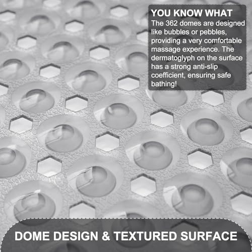 TEESHLY Upgrade Bath Tub and Shower Mats, Non Slip 40 x 16 Inch Extra Large Bathtub Mat, Machine Washable Bathmat with Drain Holes, Suction Cups for Bathroom Floor, Clear Gray - color: Grey (Translucent)