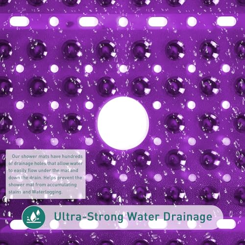 Large Square Shower Mat 27 x 27 Inch Clear Purple, Non Slip Shower Bathtub Mats for Inside Shower With Big Suction Cups Drain Holes, Anti Slip Bathroom Floor Stall Mats, Easy Clean, BPA-Free - color: Clear Purple