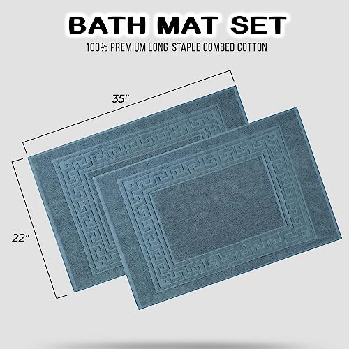 Superior Heavyweight Cotton Bath Mats, 2-Piece Rugs For Bathroom Accessories, Washable Rug For Shower, Toilet, Modern Decor, No Backing, Luxury Hotel And Spa Quality, Set of 2, 22" x 35", Sapphire - color: Sapphire, size: 22" x 35" (Set of 2)