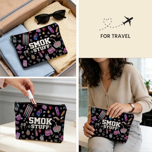 Funny Smoking Accessory Makeup Bag Travel for Women, Smok Stuff Canvas Cosmetic Makeup Pouches with Zipper Travel Makeup Cosmetic Bags, Toiletry Organizer Pouch Christmas Birthday Gifts - color: Multicolor 0001