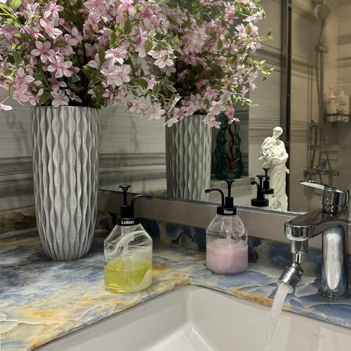 Bathroom Glass Soap Dispenser Set, 2 Pcs 375ml/12.7 Oz Unique 3D Cloud Pattern Thick Glass Soap Bottle with Smooth Action Rust-Free Black ABS Pump for Kitchen Counter Dish Soap Dispenser - color: Black-pump
