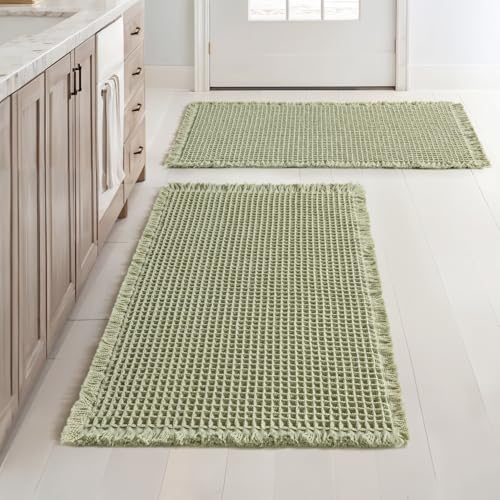 MIULEE Set of 2 Waffle Bathroom Rugs, Boho Bath Rugs Non Slip Washable, Super Absorbent Bath Mats, Ultra Soft Rubber Backed Shower Mats for Bathroom Floor, Tub and Shower, Sage Green, 20x32 Inch - color: Sage Green, size: 20''x32''
