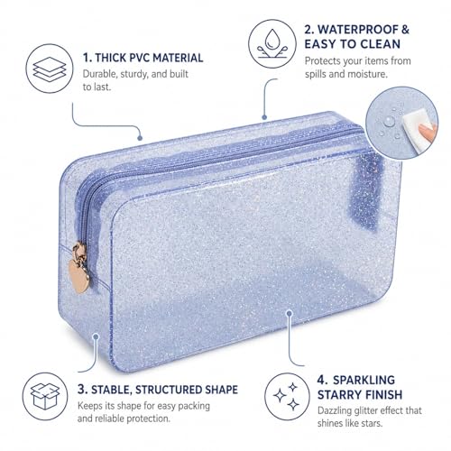 RSRSLEII Stardust Twinkle Jelly Travel Makeup & Toiletry Bag, Waterproof PVC Cosmetic Bag/Case for Women，Zipper SPF Beach Bag for Sunscreen Skincare and Daily Essentials (06Silver-Large) - color: 06Silver-Large