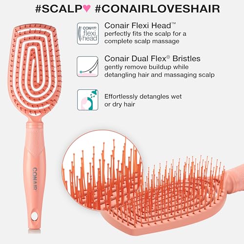 Conair Scalp Care Detangling hairbrush - Curly Hair Brush - Scalp Massager - hairbrushes for women & men - detangler for all lengths - can use wet or dry - Standard - color: Coral Pink, size: 1 Count (Pack of 1)