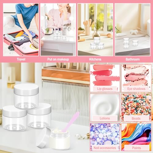 35 Pack 20g Plastic Jars with Lids, 20ml Round Clear Cosmetic Containers Makeup Jars, Travel Size Container Jar with 10 Spatulas for Sample Lotion Cream Eyeshadow Ointment Salve Balm Powder - color: White, size: 20g