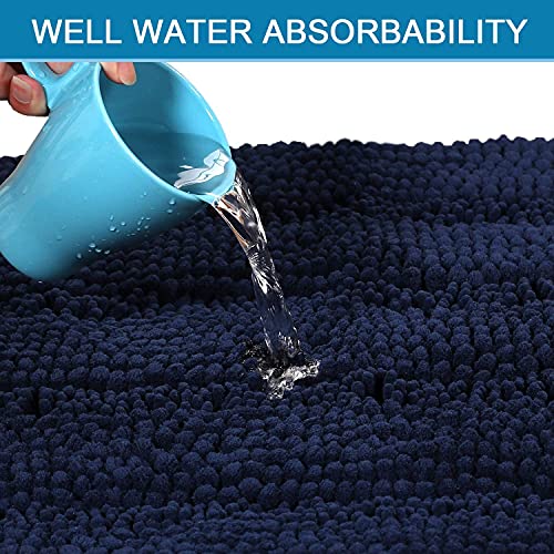 H.VERSAILTEX 3 Piece Bathroom Rugs Sets Thick Striped Bath Rugs Set for Bathroom Non Slip Soft Absorbent Bath Mat Set for Tub, Shower and Toilet(17''x24''+20''x32''+20''x24'' U-Shaped, Navy) - color: Navy